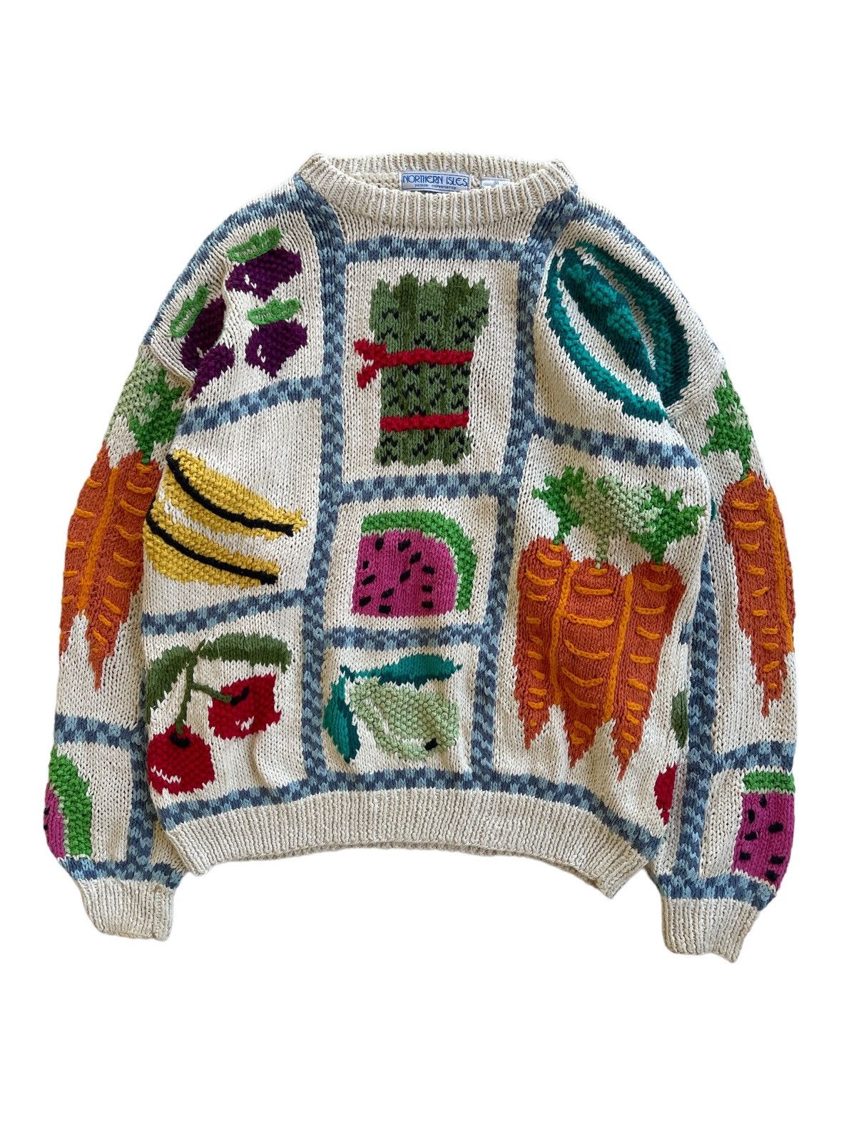 image of Vintage Northern Isles Fullprint Handknit Sweater in Cream, Women's (Size Medium)