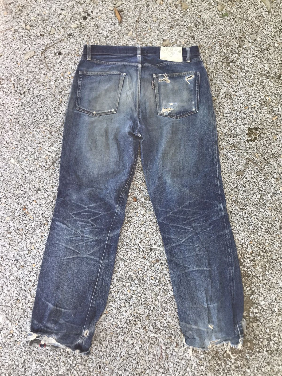 Okura DISTRESSED Thrashed Okura Indigo SELVEDGE JAPAN denim Baggy Size US 33 - 2 Thumbnail