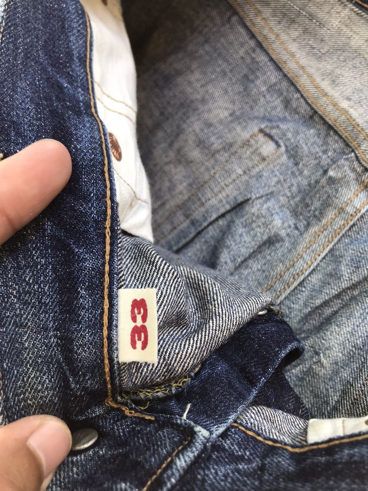 Okura DISTRESSED Thrashed Okura Indigo SELVEDGE JAPAN denim Baggy Size US 33 - 10 Thumbnail