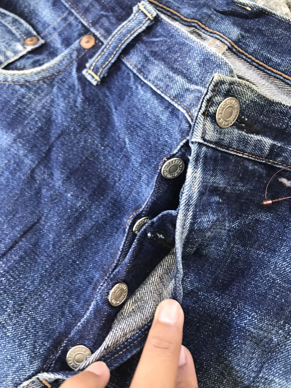 Okura DISTRESSED Thrashed Okura Indigo SELVEDGE JAPAN denim Baggy Size US 33 - 9 Thumbnail