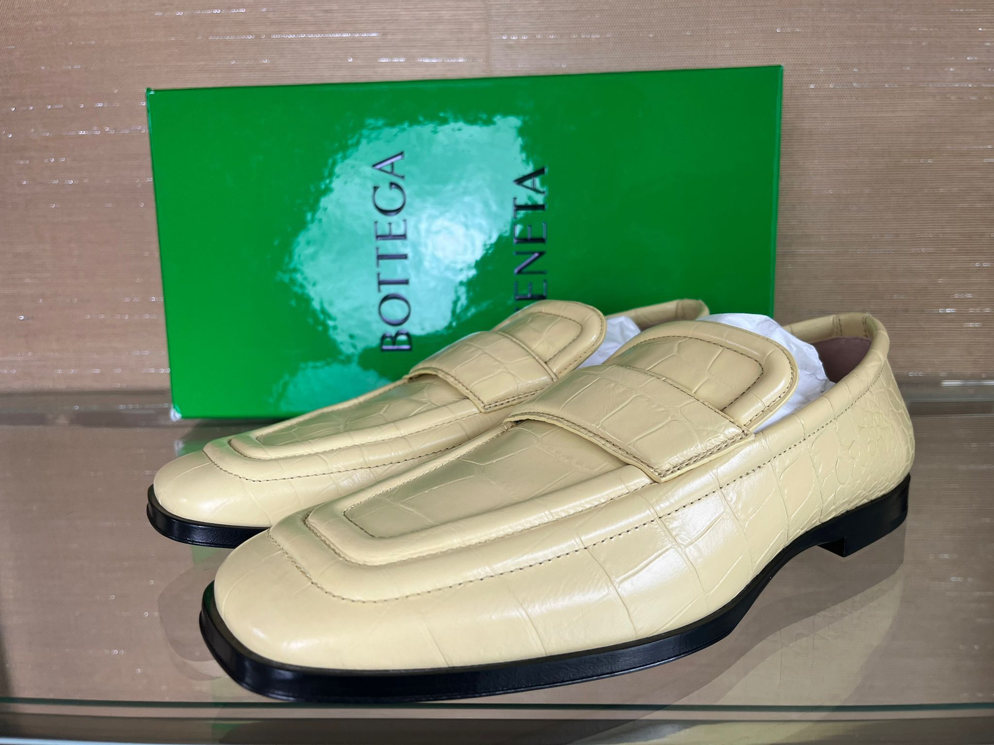 image of Bottega Veneta Alligator Print Leather Loafer In Butter, Men's (Size 10)