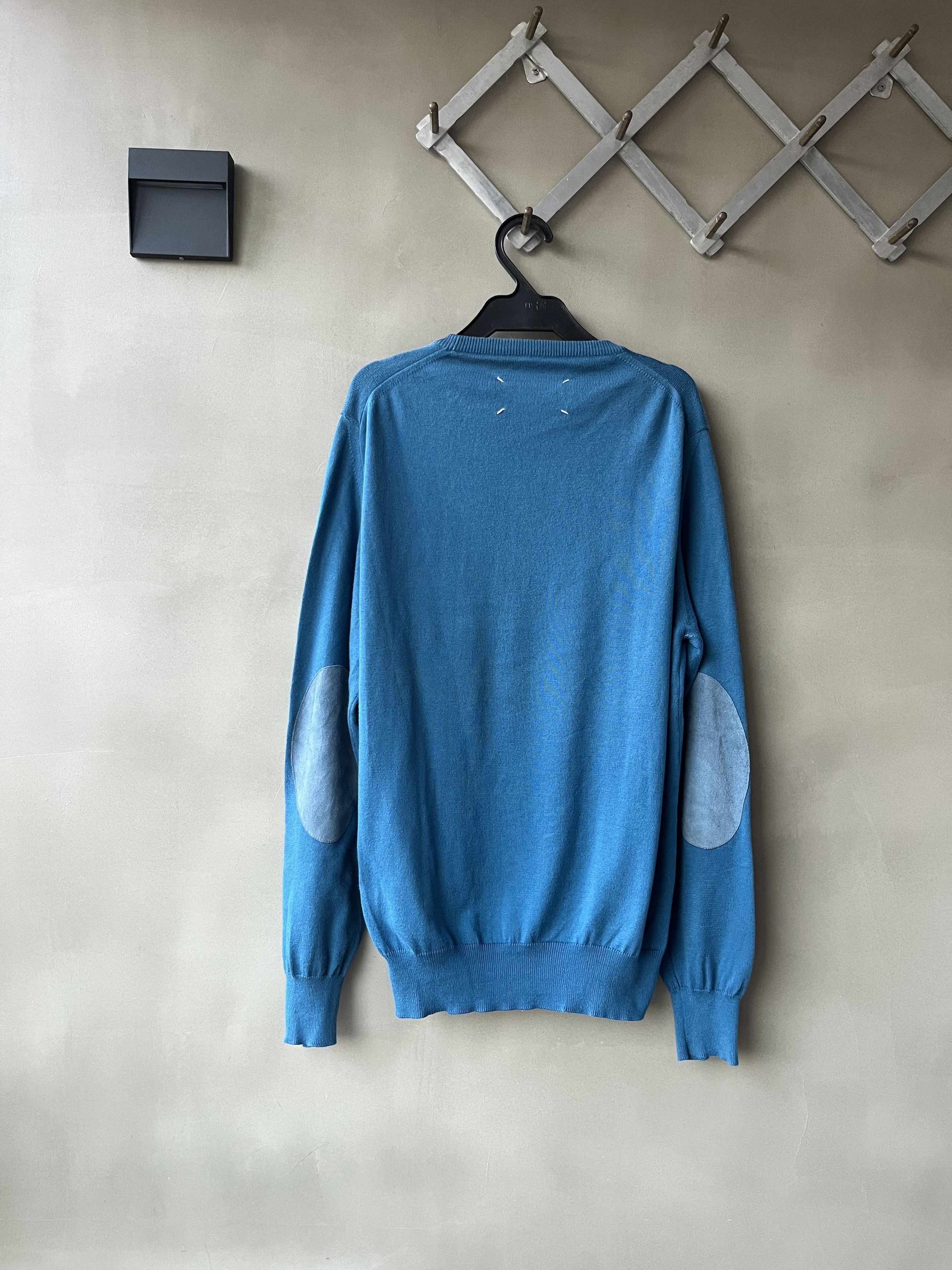 image of Maison Margiela Early Martin Margiela Line 14 Elbow Patch Cotton Sweater in Blue, Men's (Size Small