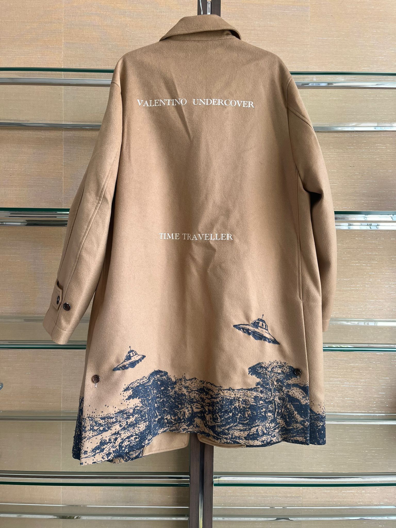 image of Undercover x Valentino Cashmere Time Traveler Embroidered Coat In Camel, Men's (Size Large)