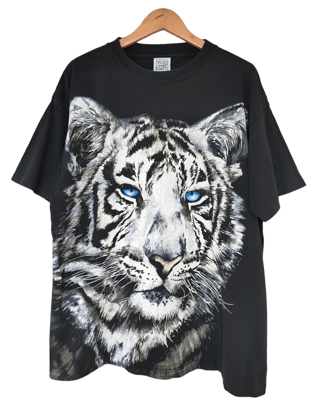 image of Animal Tee x Made In USA 1995 Vintage Overprint White Tiger T in Black, Men's (Size XL)