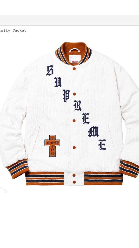 Supreme Old English Corduroy Varsity Jacket | Grailed
