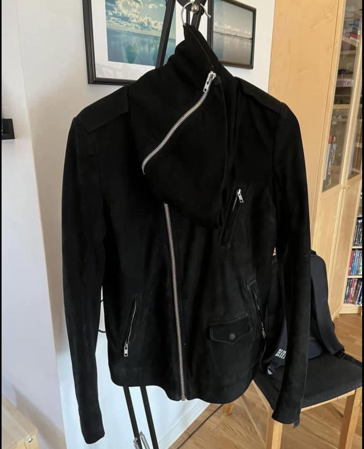 image of Rick Owens Ss15 Faul Cowl Stooges Leather Jacket in Black, Men's (Size Small)