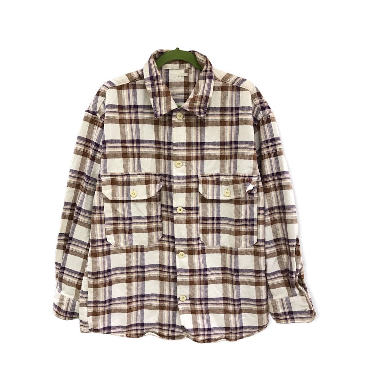 image of Uniqlo Gu Flannel Button Ups Long Sleeve Shirt in White Checkers, Men's (Size Large)