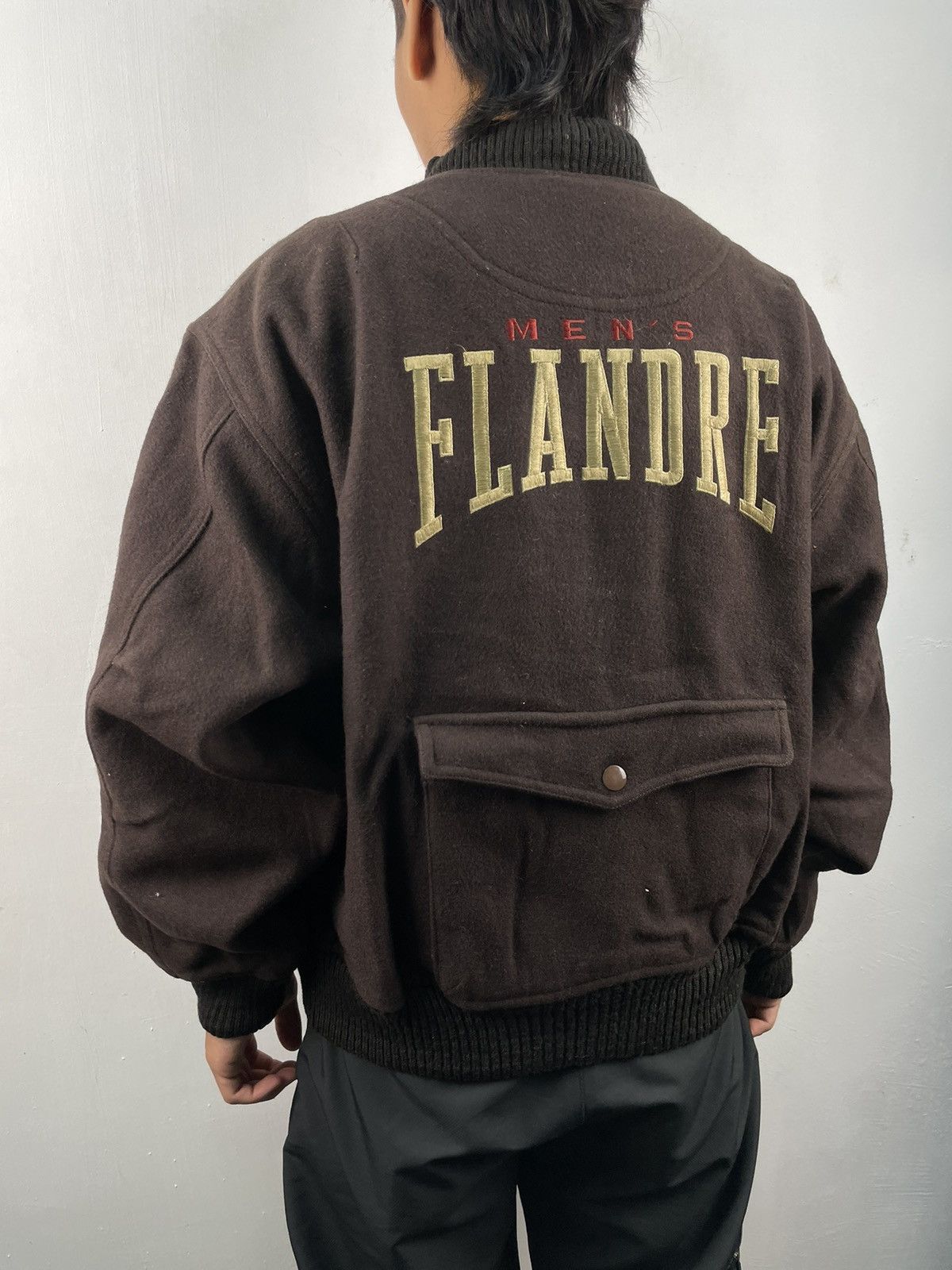 image of 1966 Vintage Mens Flandre Wool Varsity Jacket in Brown (Size Medium)