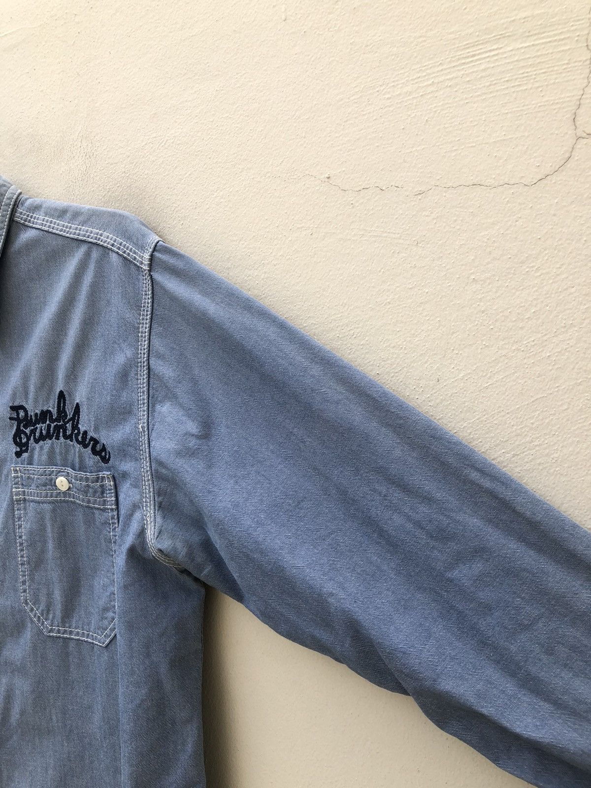 Vintage Punk Drunkers Japan Embroidery Satanic Skull Denim Shirt Size US L / EU 52-54 / 3 - 18 Thumbnail
