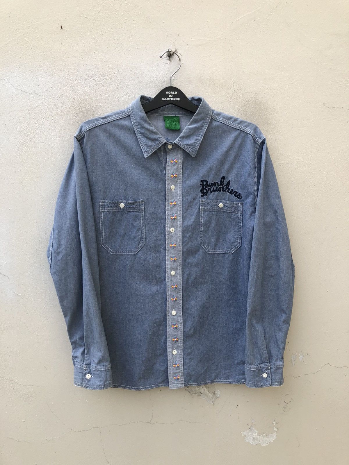 Vintage Punk Drunkers Japan Embroidery Satanic Skull Denim Shirt Size US L / EU 52-54 / 3 - 13 Thumbnail