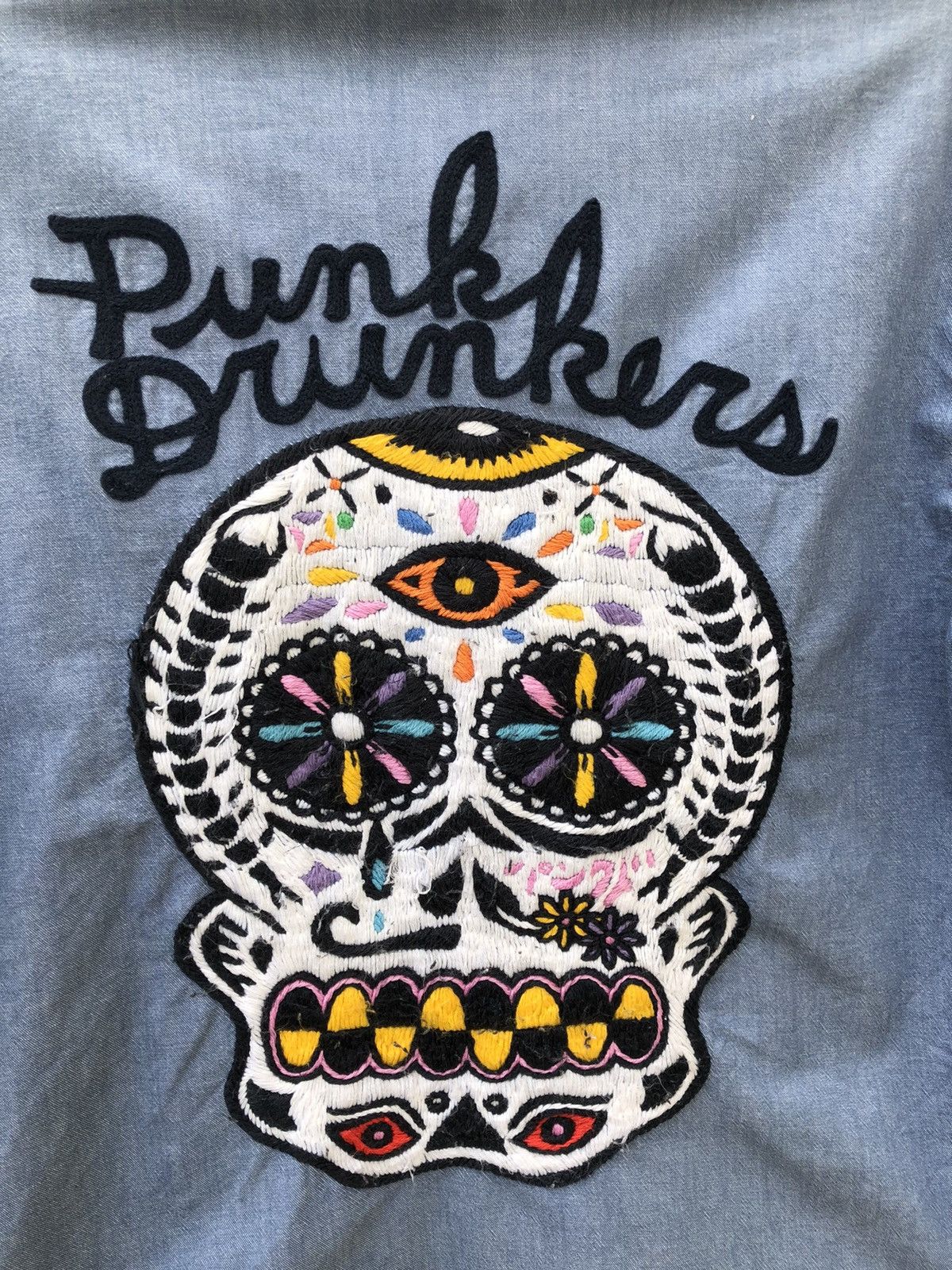 Vintage Punk Drunkers Japan Embroidery Satanic Skull Denim Shirt Size US L / EU 52-54 / 3 - 7 Thumbnail
