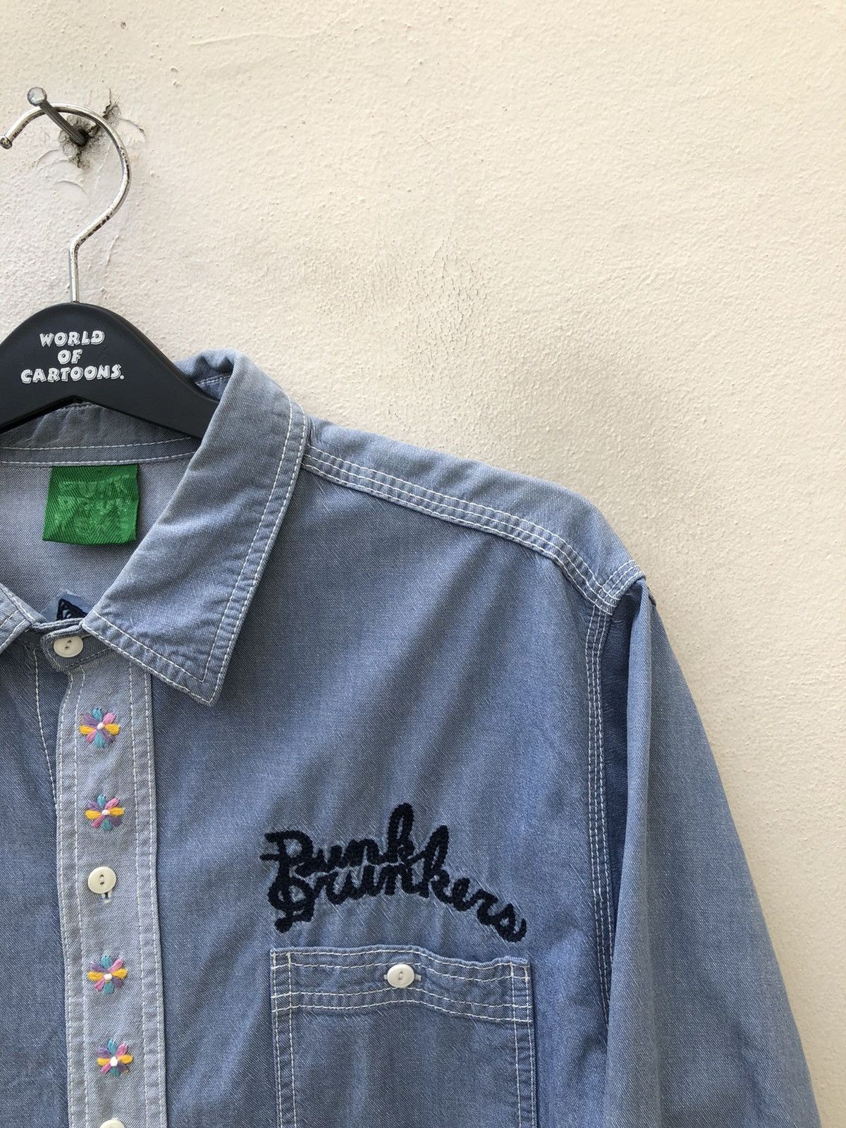 Vintage Punk Drunkers Japan Embroidery Satanic Skull Denim Shirt Size US L / EU 52-54 / 3 - 14 Thumbnail