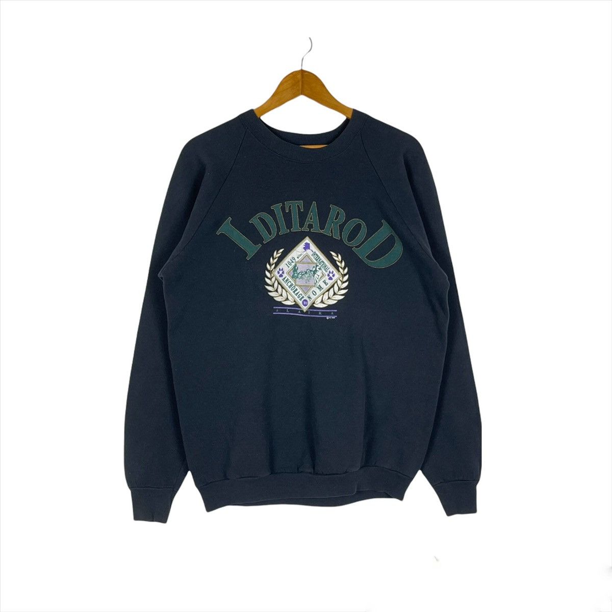 image of Vintage Alaska Iditarod Sled Dog Race Jumper Pullover in Blue, Men's (Size Large)