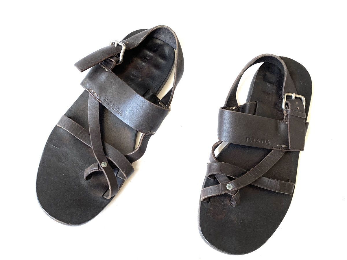 image of Prada Leather Straps Sandel Shoes in Brown, Men's (Size 10)