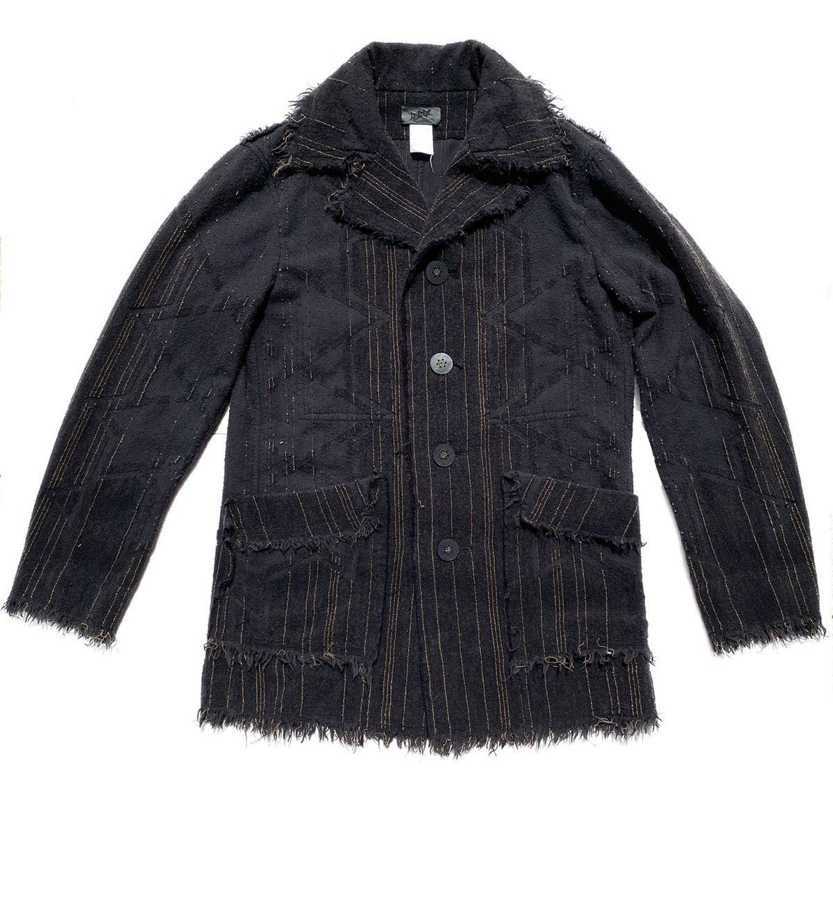 image of Issey Miyake Apoc Wool Fray Jacket Blazer in Black, Men's (Size Large)