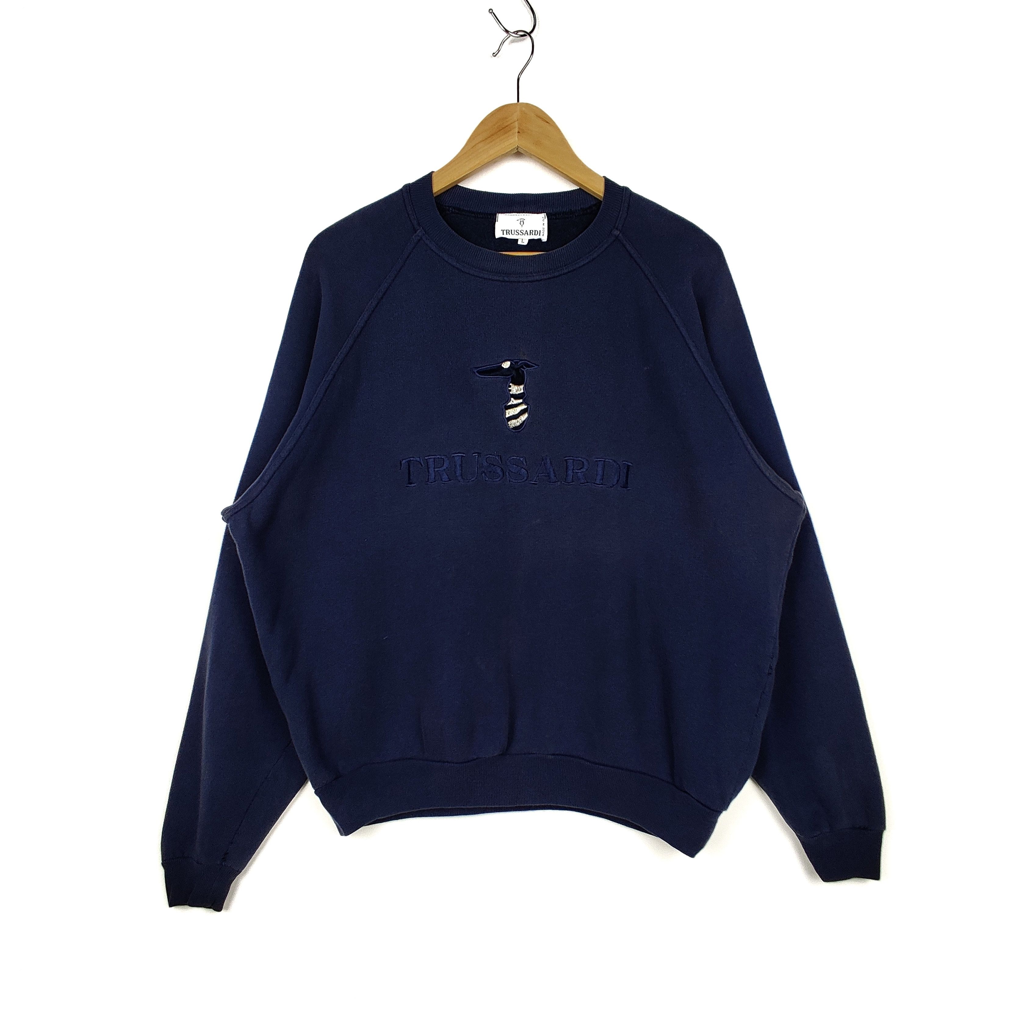 image of Italian Designers x Trussardi Vintage Trussardi Sweatshirt Big Logo Embroidered in Blue (Size XL)