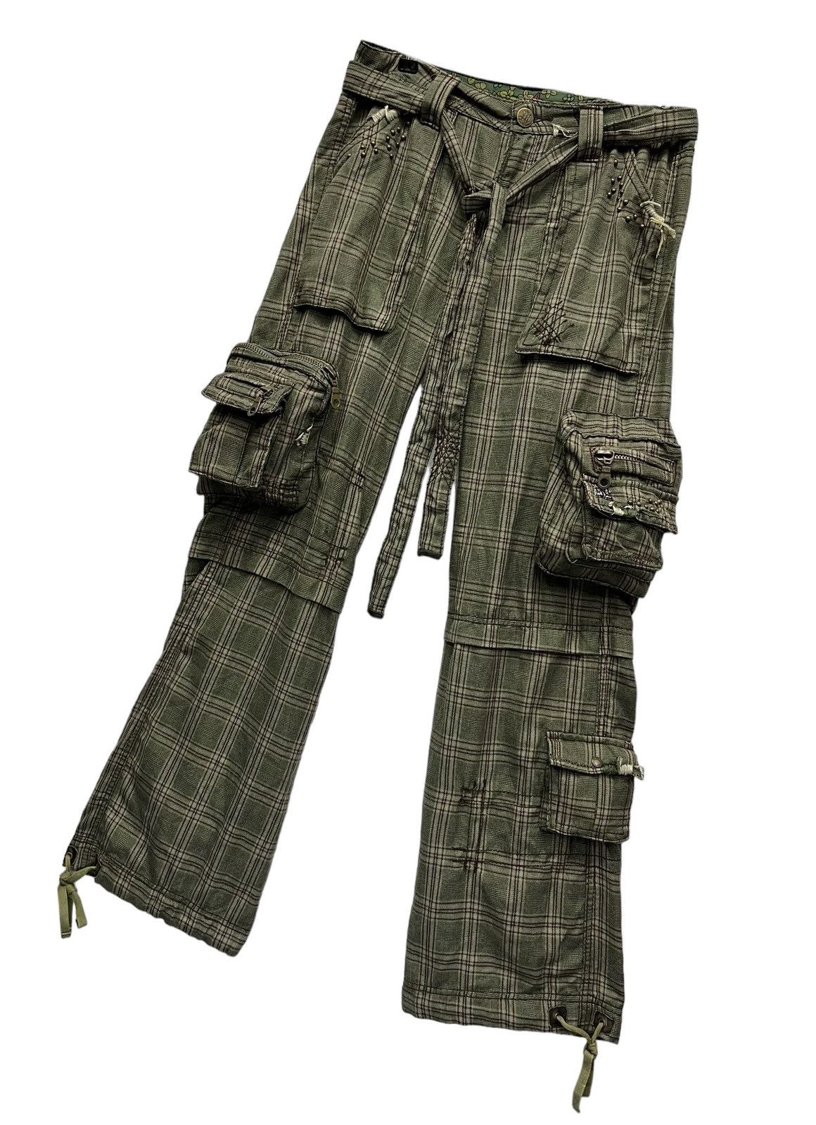 Designer 💥DOPE🔥3D Multi-pocket Green Plaid Cargo Pants Size US 30 / EU 46 - 8 Thumbnail
