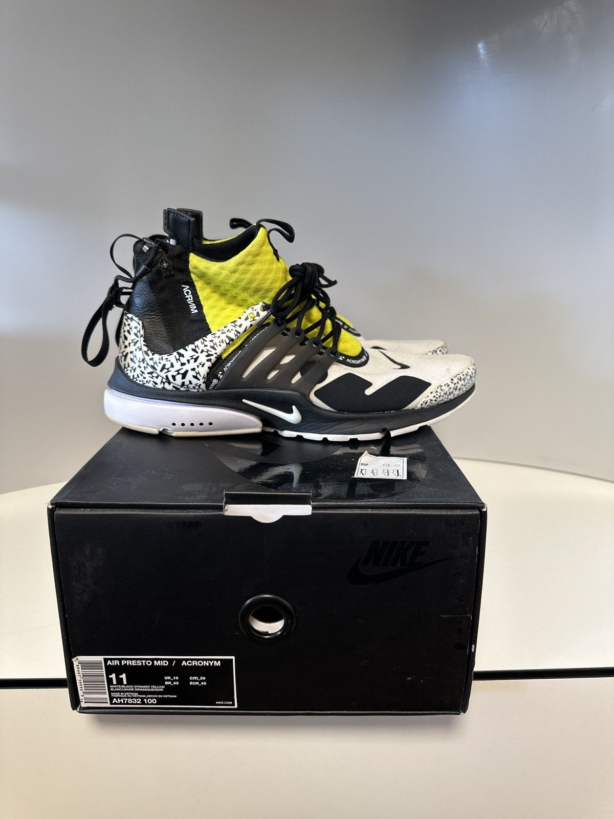 image of Air Presto Mid / Acronym White And Yellow Shoes, Men's (Size 11)