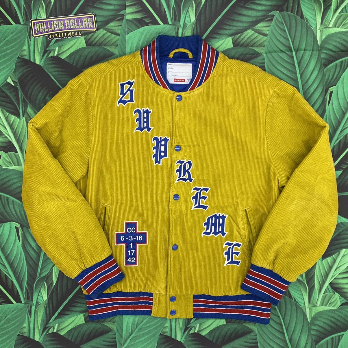 Supreme Old English Corduroy Varsity Jacket | Grailed