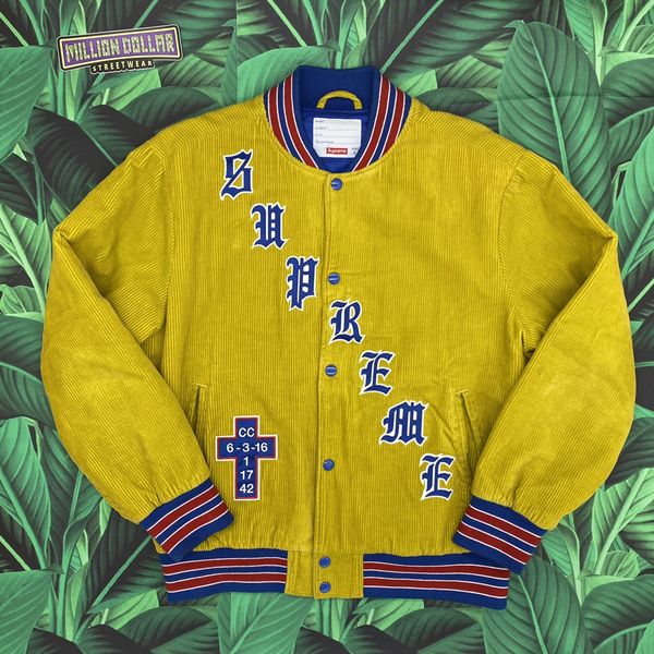 Supreme Old English Corduroy Varsity Jacket | Grailed