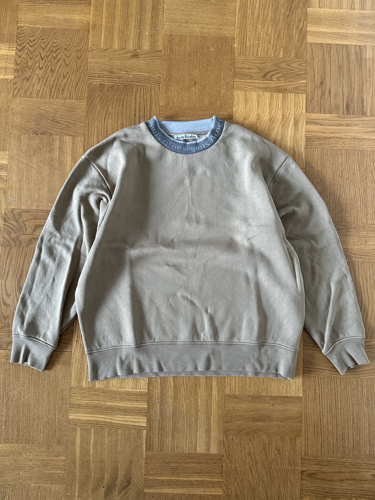 image of Acne Studios Fulton Reverse Logo Rib Crew Sweat in Beige, Men's (Size Medium)