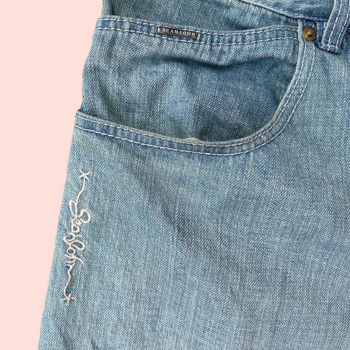 Sean John × Vintage VTG SEAN JOHN EMBROIDERED DENIM SHORTS Size US 36 / EU 52 - 18 Thumbnail