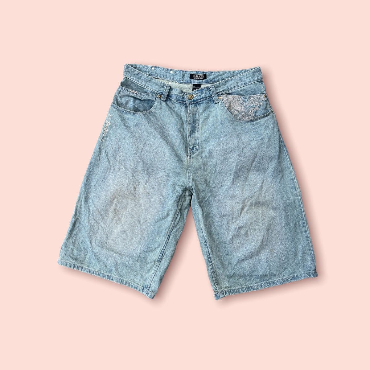 Sean John × Vintage VTG SEAN JOHN EMBROIDERED DENIM SHORTS Size US 36 / EU 52 - 3 Thumbnail