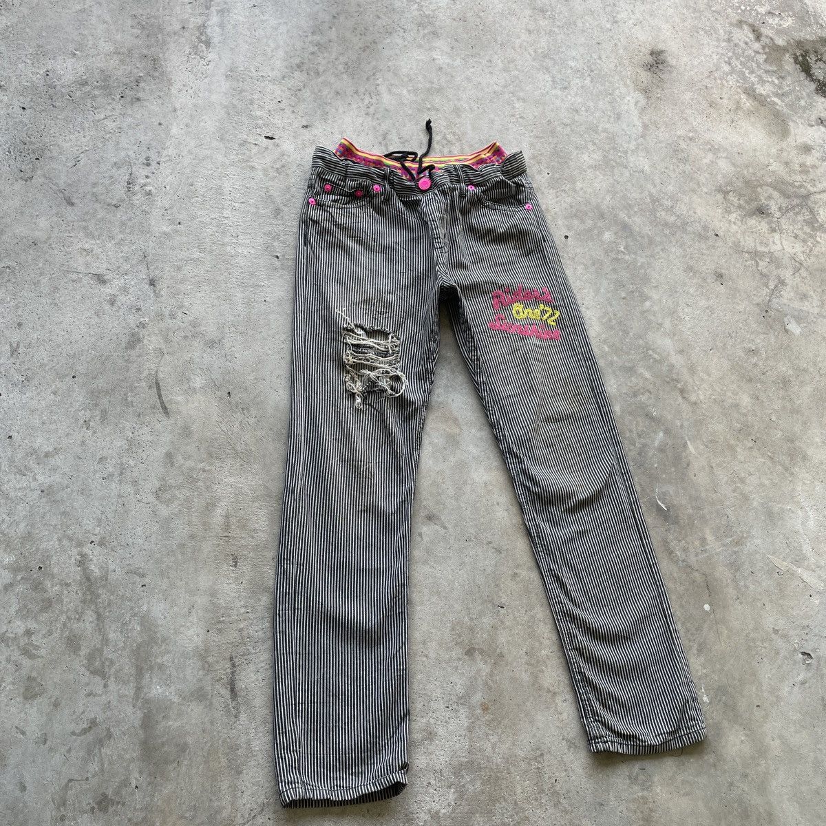 Japanese Brand Distressed💥 Japanese Vintage Drawstring Waist Trousers Pants Size US 31 - 2 Thumbnail
