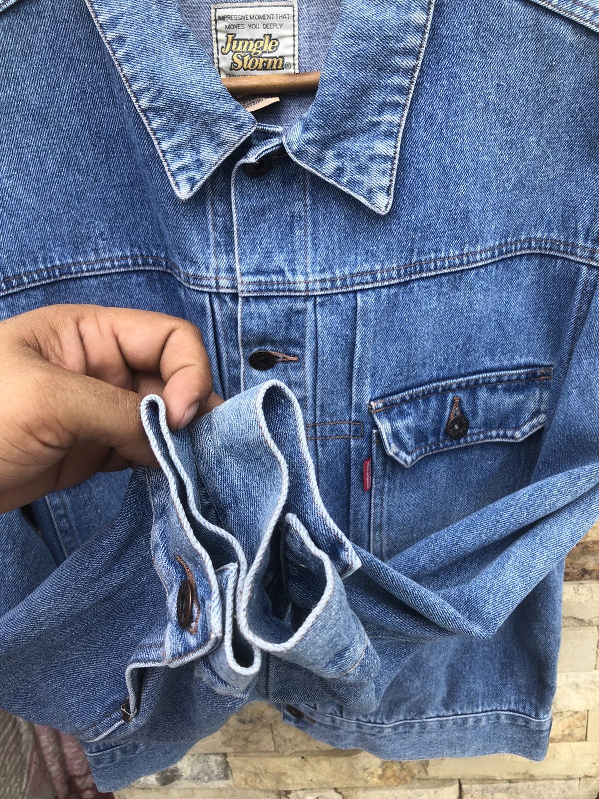 Japanese Brand × Vintage Last Drop🔥Rare‼️Vtg Jungle Storm Light Wash Blue Denim Jacket Size US L / EU 52-54 / 3 - 9 Thumbnail