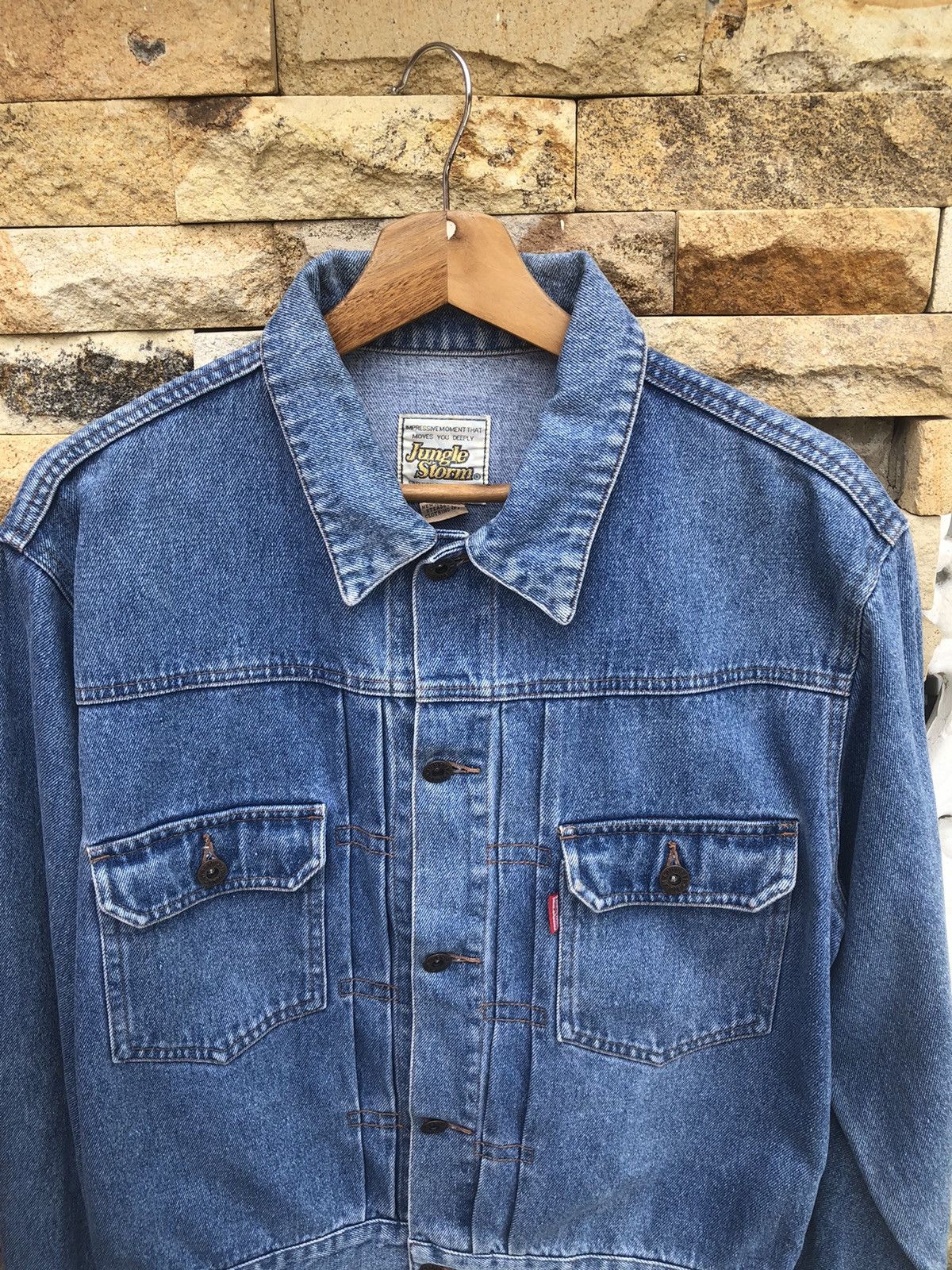 Japanese Brand × Vintage Last Drop🔥Rare‼️Vtg Jungle Storm Light Wash Blue Denim Jacket Size US L / EU 52-54 / 3 - 3 Thumbnail