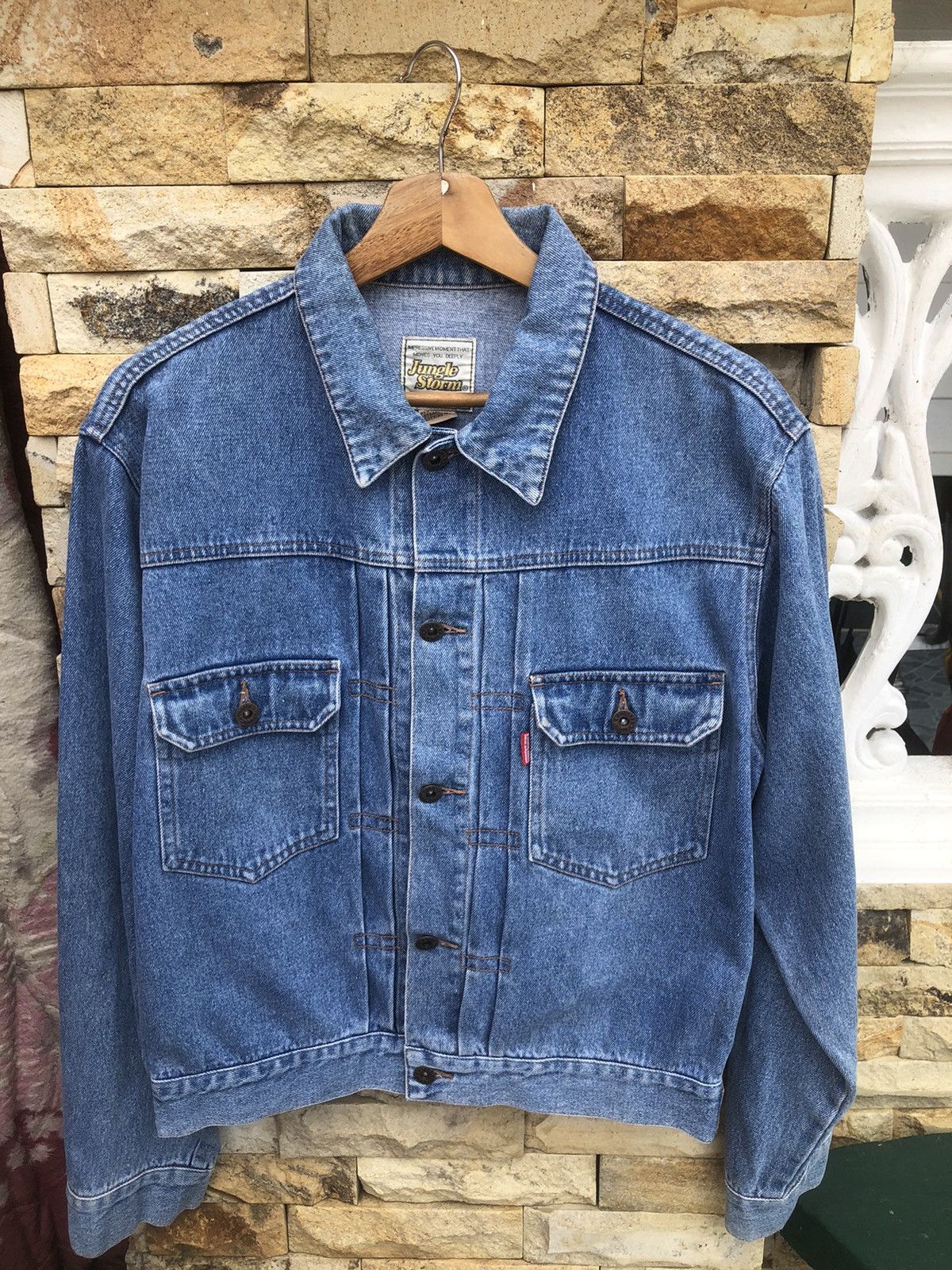 Japanese Brand × Vintage Last Drop🔥Rare‼️Vtg Jungle Storm Light Wash Blue Denim Jacket Size US L / EU 52-54 / 3 - 2 Thumbnail