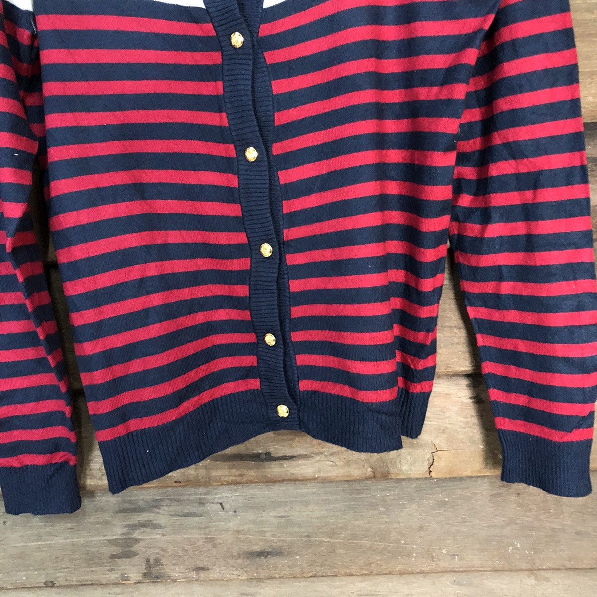 Japanese Brand Page Boy Stripe Red Cardigan knitwear japan #7265 Size M / US 6-8 / IT 42-44 - 6 Thumbnail