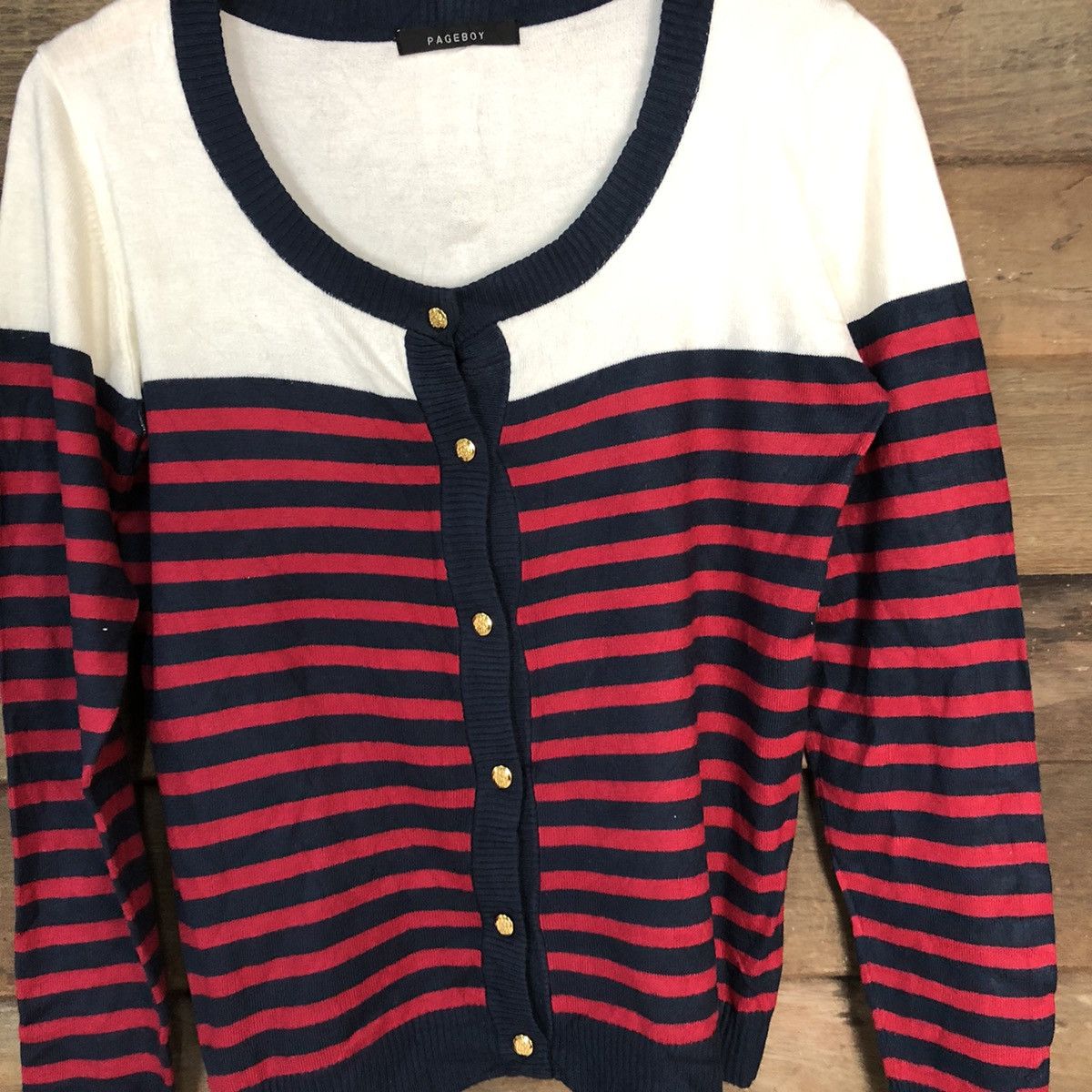 Japanese Brand Page Boy Stripe Red Cardigan knitwear japan #7265 Size M / US 6-8 / IT 42-44 - 5 Thumbnail