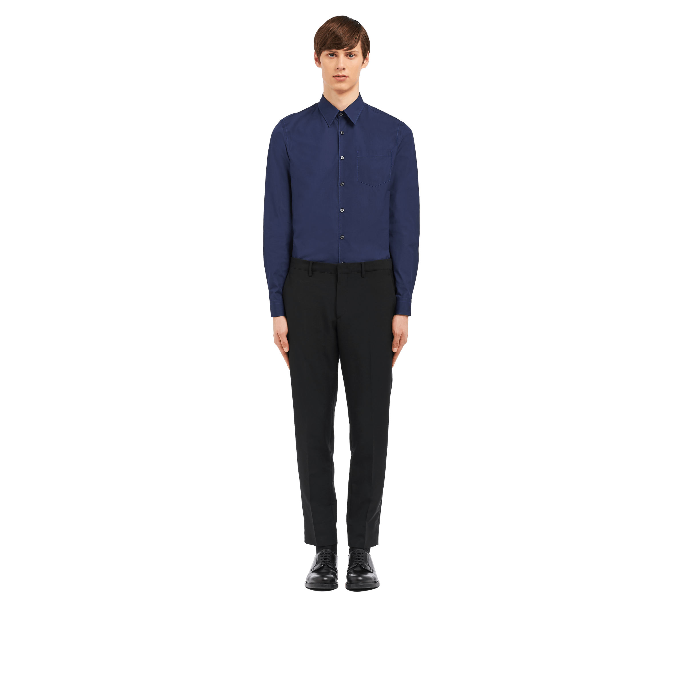 Prada Cotton Poplin Shirt Navy Size US M / EU 48-50 / 2 - 2 Thumbnail