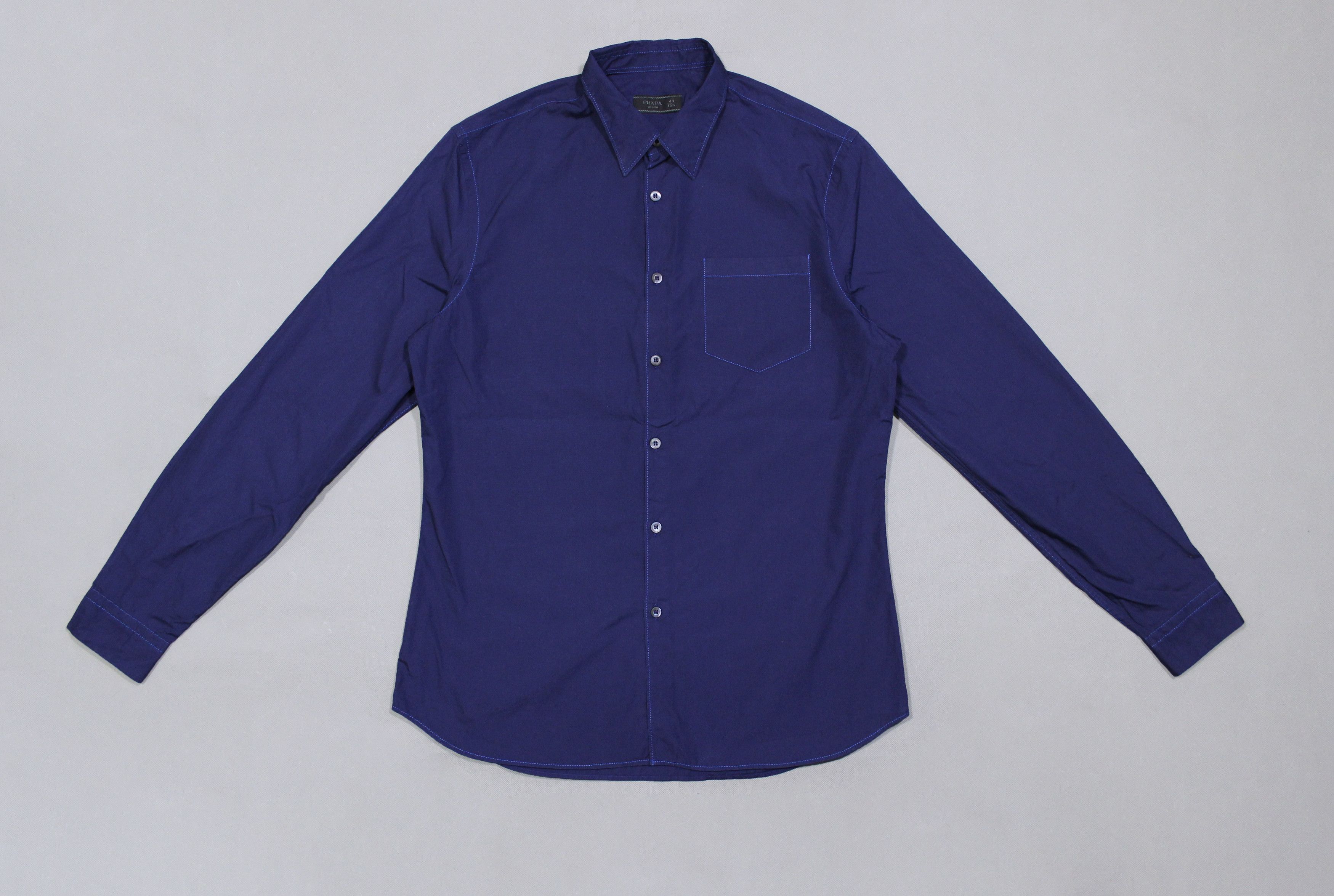 Prada Cotton Poplin Shirt Navy Size US M / EU 48-50 / 2 - 1 Thumbnail
