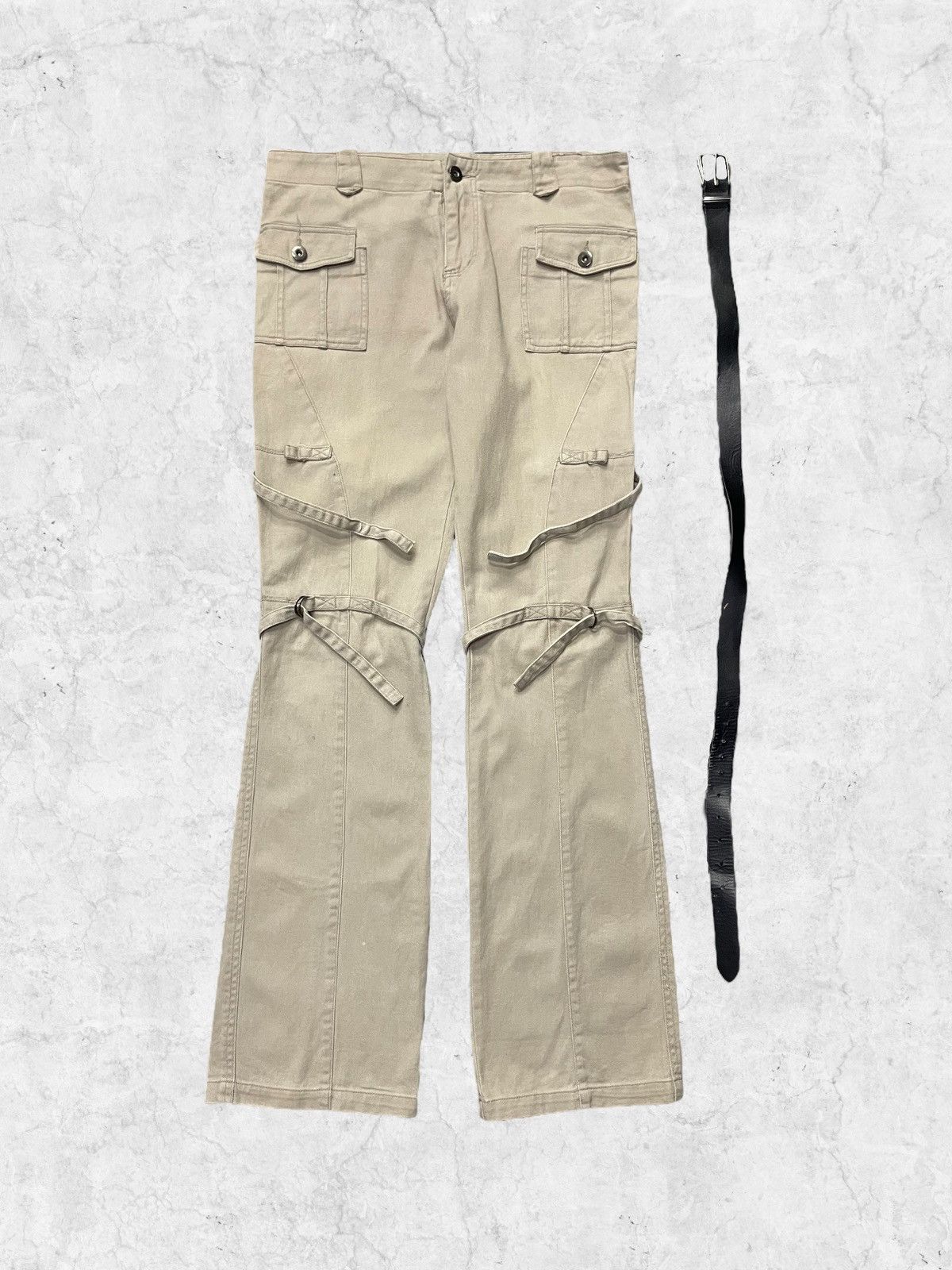Designer × Le Grande Bleu (L.G.B.) × Tete Homme Y2K Japanese Bondage Flared Pants With Leather Belt Size US 32 / EU 48 - 3 Thumbnail
