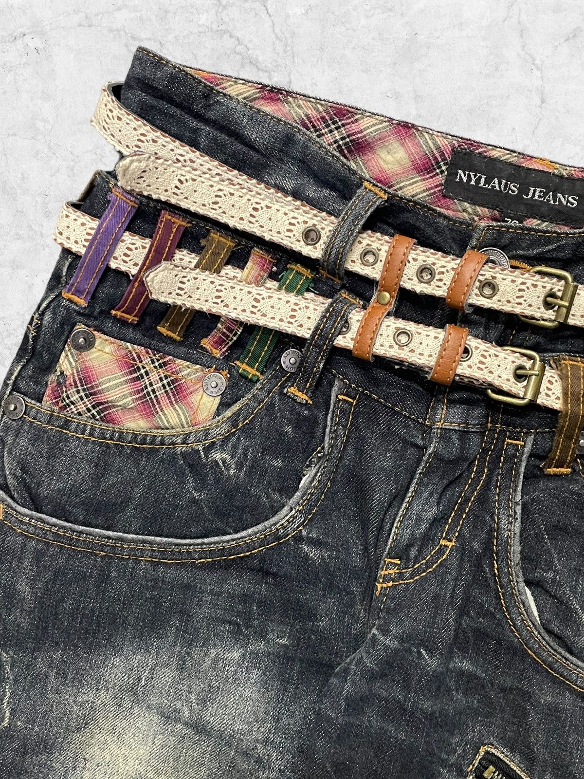 Japanese Brand Vintage Nylaus Jeans Double Waist With Double Crazy Belt Size US 30 / EU 46 - 6 Thumbnail