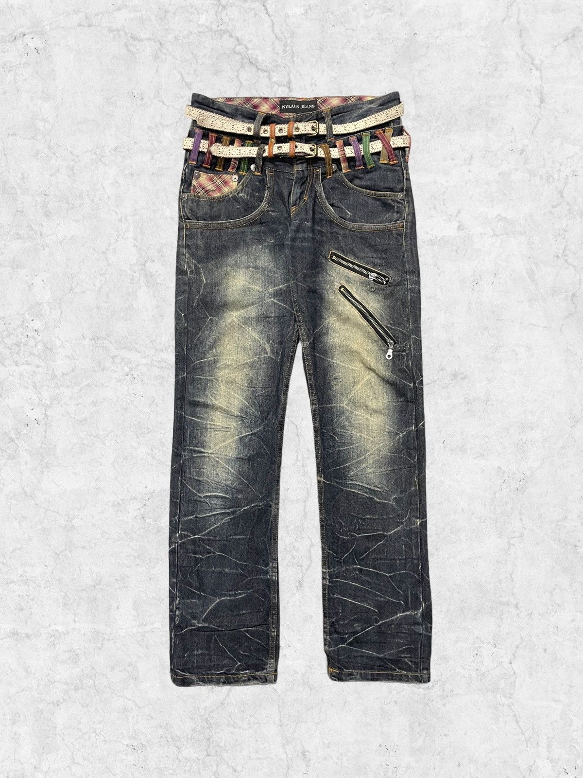 Japanese Brand Vintage Nylaus Jeans Double Waist With Double Crazy Belt Size US 30 / EU 46 - 1 Thumbnail