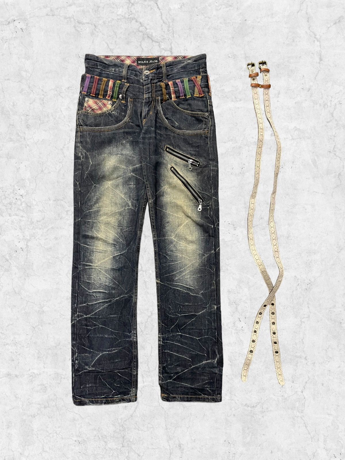 Japanese Brand Vintage Nylaus Jeans Double Waist With Double Crazy Belt Size US 30 / EU 46 - 2 Thumbnail