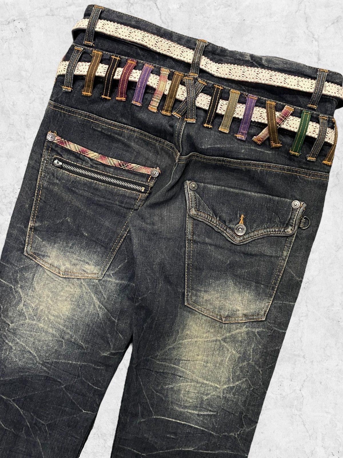 Japanese Brand Vintage Nylaus Jeans Double Waist With Double Crazy Belt Size US 30 / EU 46 - 11 Thumbnail