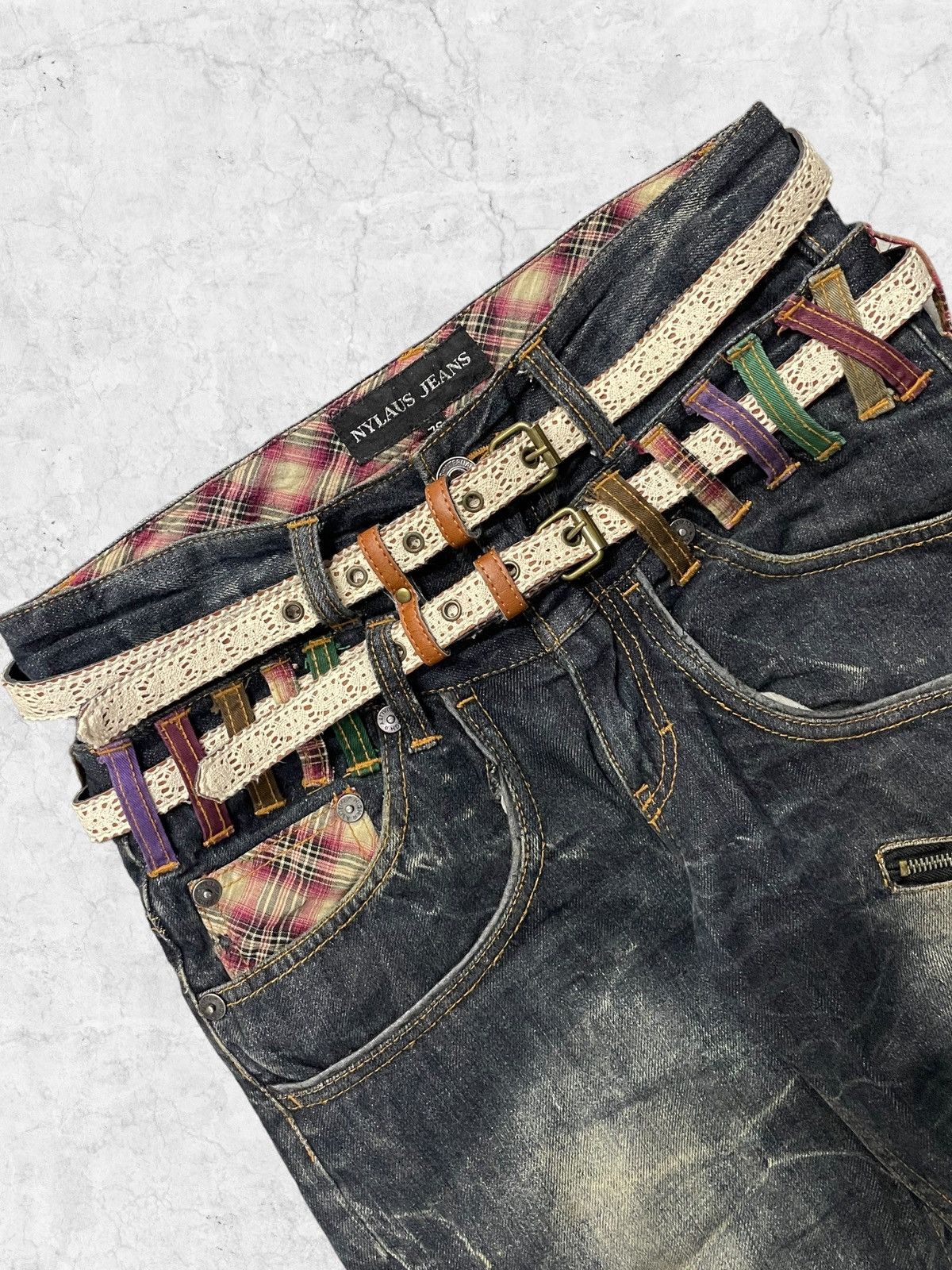 Japanese Brand Vintage Nylaus Jeans Double Waist With Double Crazy Belt Size US 30 / EU 46 - 5 Thumbnail