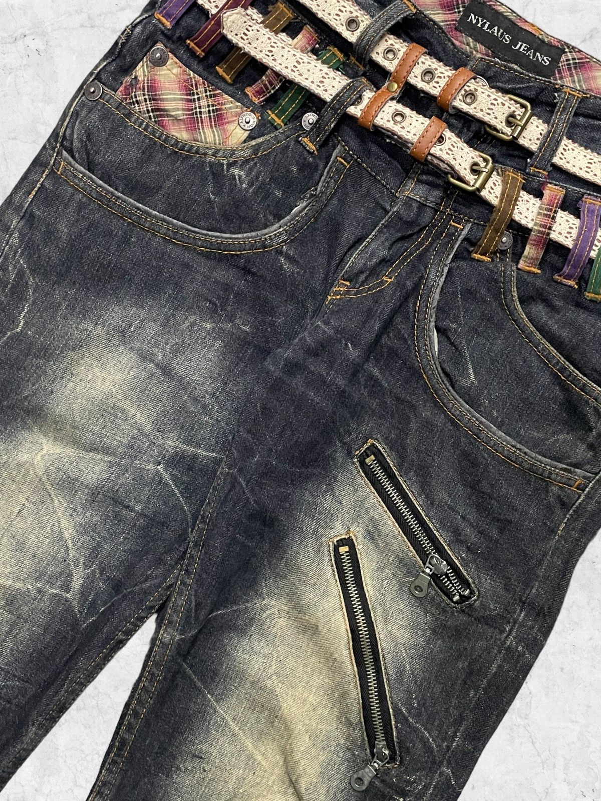 Japanese Brand Vintage Nylaus Jeans Double Waist With Double Crazy Belt Size US 30 / EU 46 - 7 Thumbnail