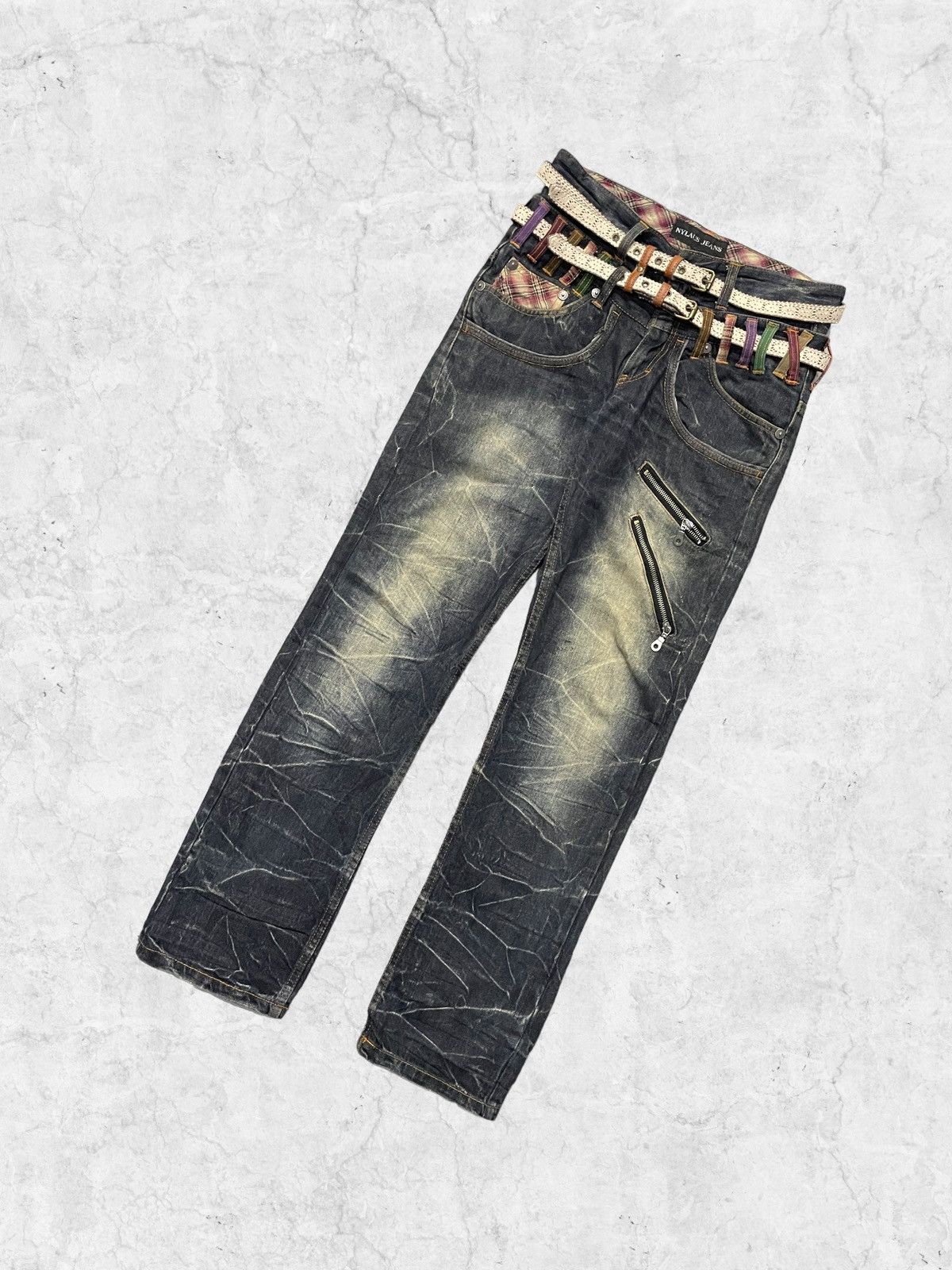 Japanese Brand Vintage Nylaus Jeans Double Waist With Double Crazy Belt Size US 30 / EU 46 - 4 Thumbnail