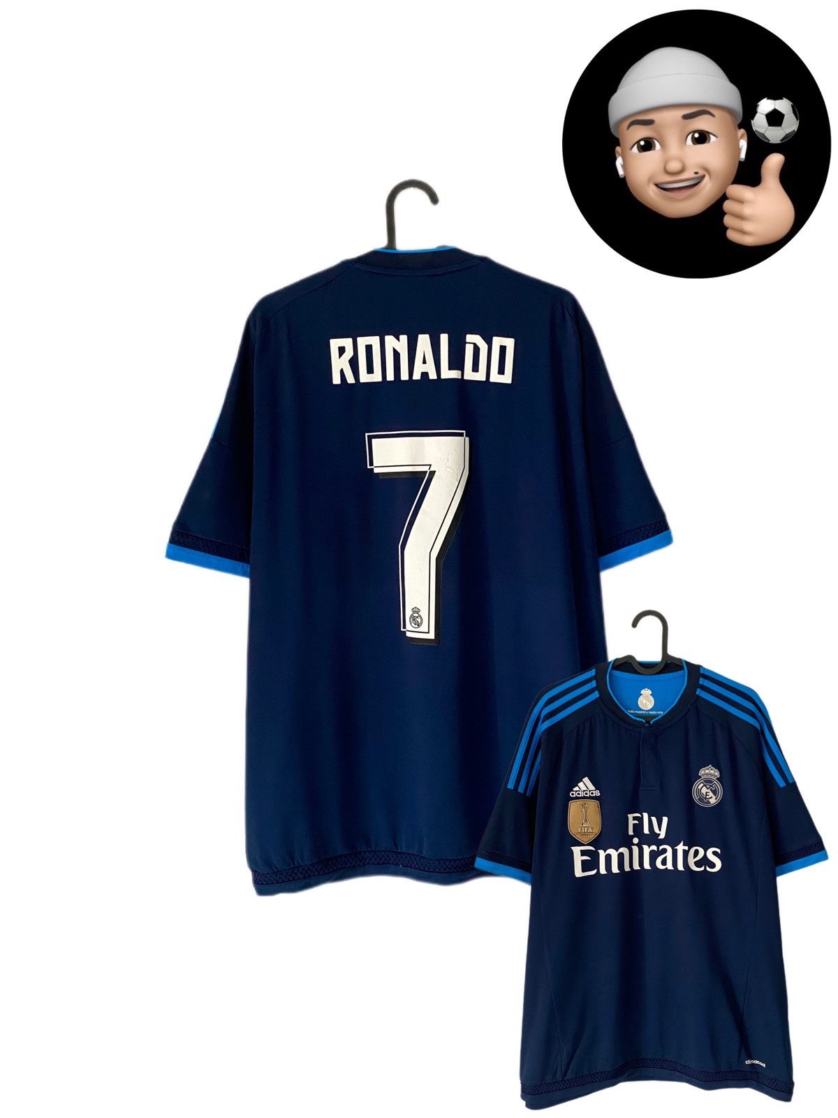 image of 2015 2016 Real Madrid Ronaldo Adidas Third Kit Soccer Jersey in Blue, Men's (Size XL)