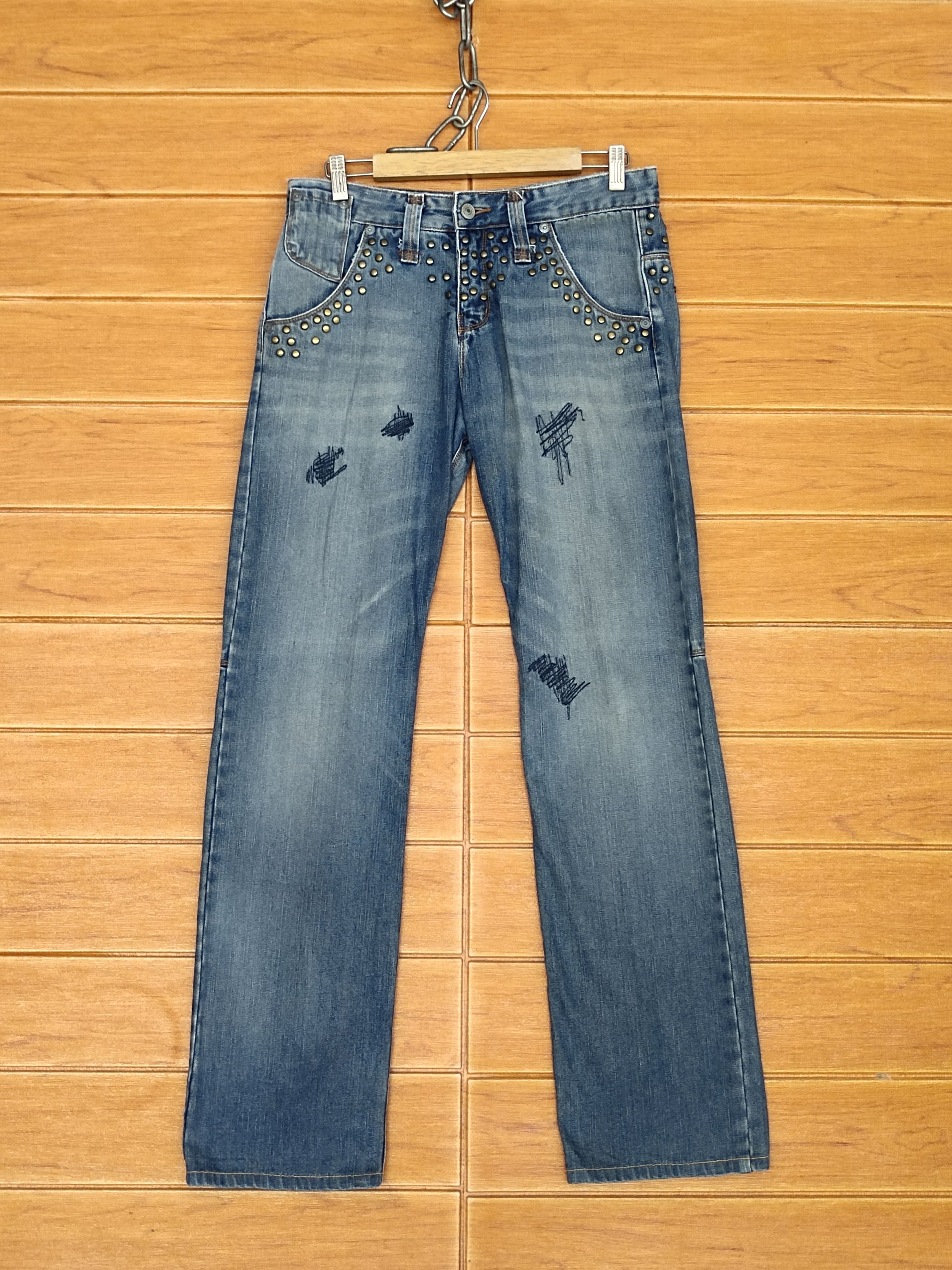 Comme des Garcons × Undercover Vintage Golcci Studed distress faded Denim Jeans Hysterics Size US 31 - 2 Thumbnail
