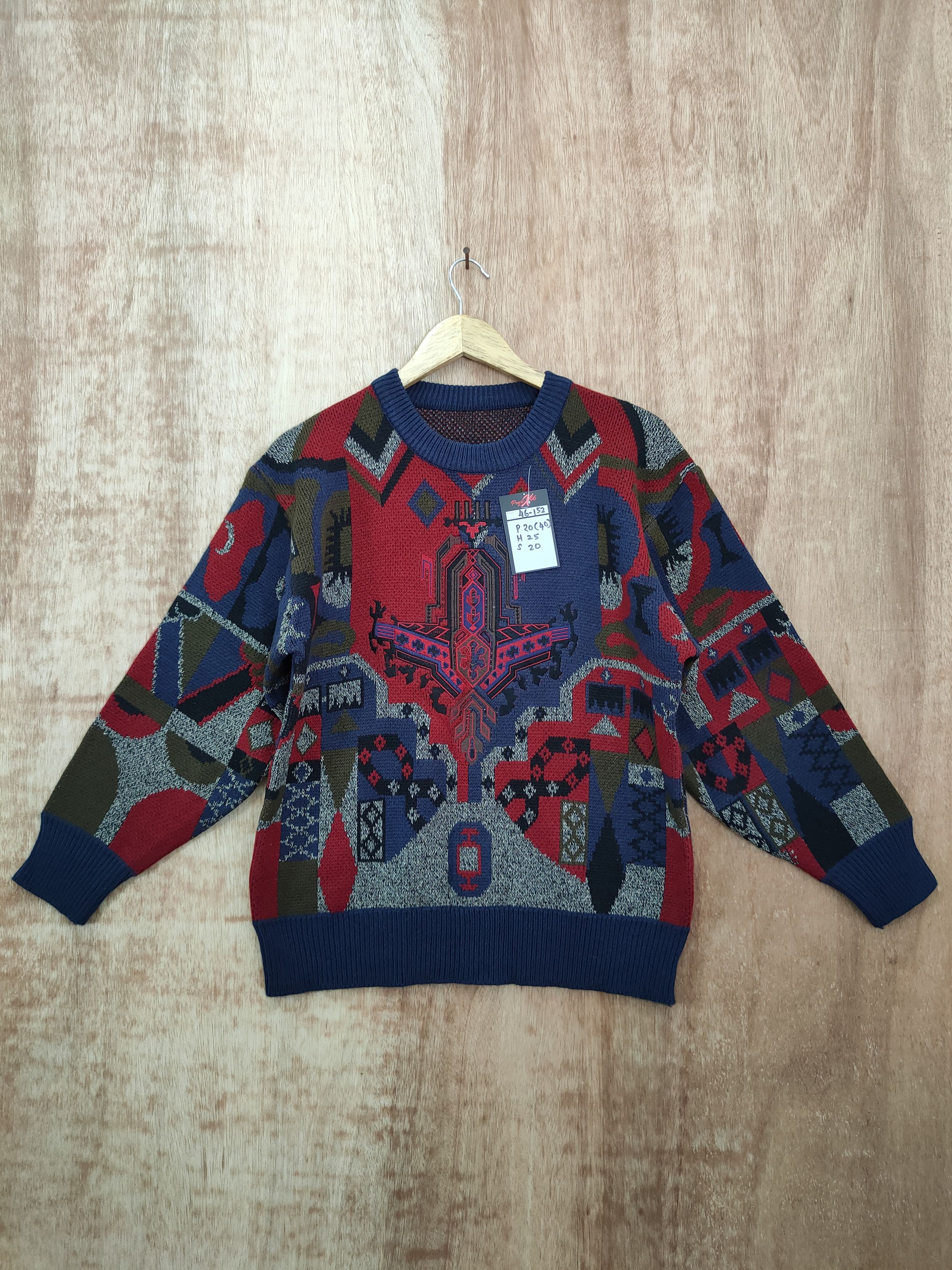 image of Aran Isles Knitwear x Art Japan Art Knitwear Sweatshirt Navajo Vintage 46-152 in Blue/Red (Size Sma