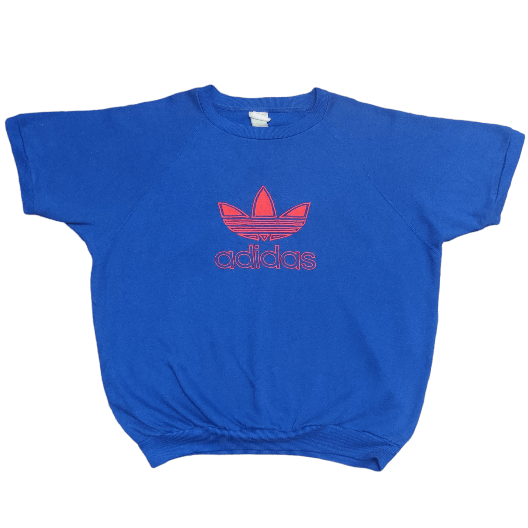 image of Vintage Adidas Sweatshirt Trefoil Embroidery Short Sleeve in Blue, Men's (Size XL)