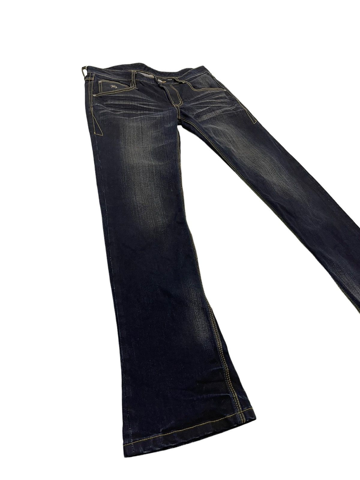 Japanese Brand Slim Flare Jeans Hideaways Acid Wash Low Rise Boot Cut 4🟦9 Size US 33 - 11 Thumbnail