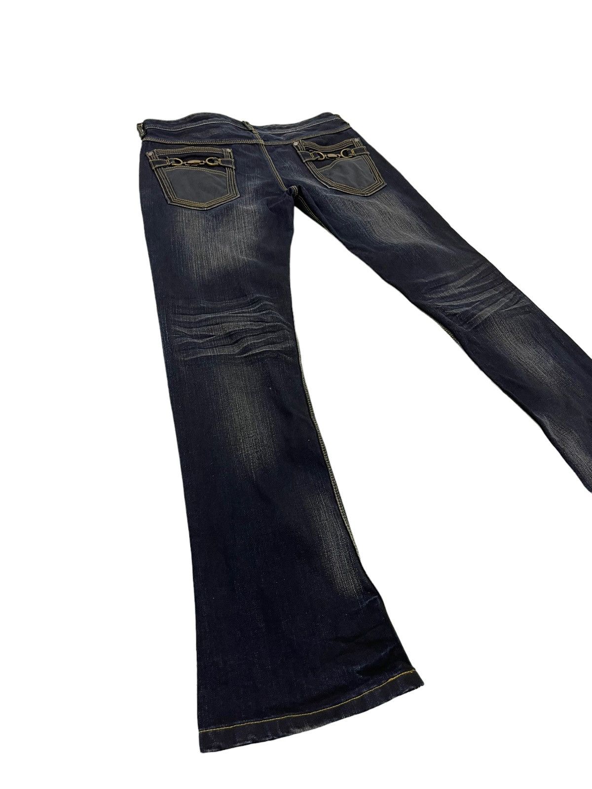 image of Hype Slim Flare Jeans Hideaways Acid Wash Low Rise Boot Cut 49 in Dark Blue, Men's (Size 33)
