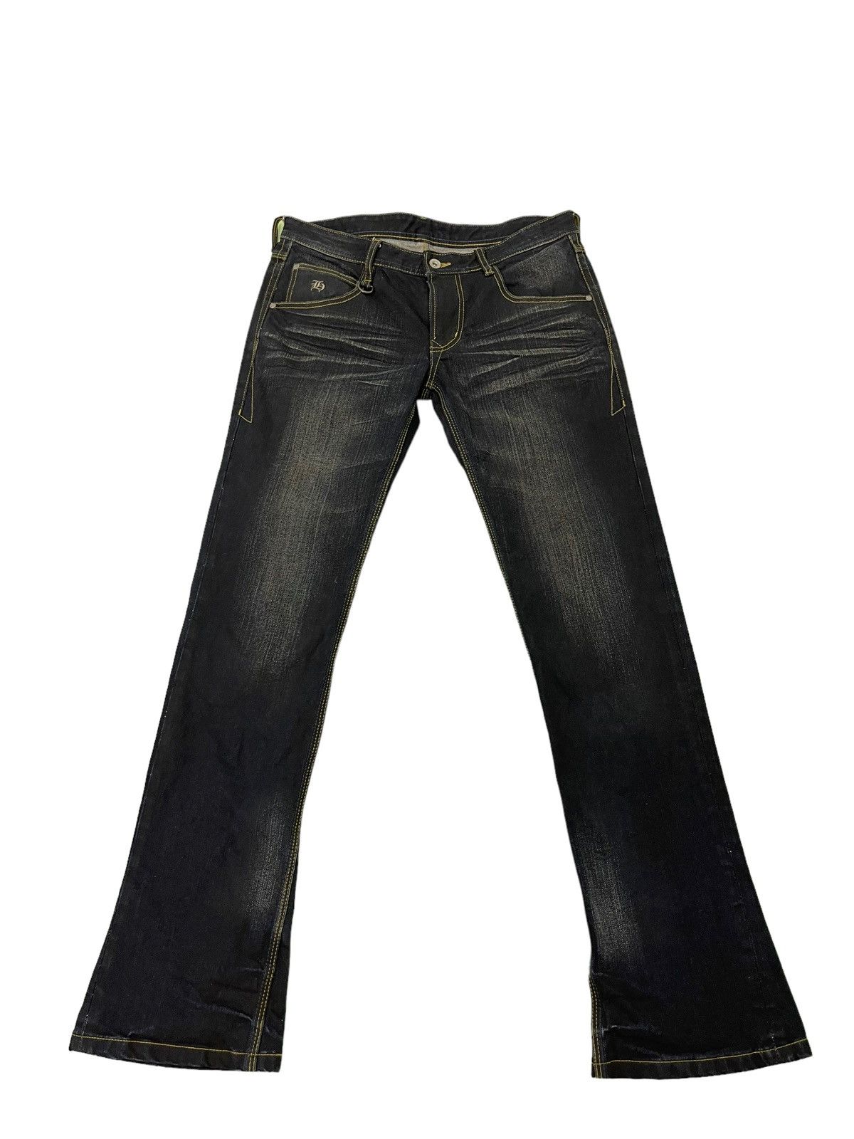 Japanese Brand Slim Flare Jeans Hideaways Acid Wash Low Rise Boot Cut 4🟦9 Size US 33 - 10 Thumbnail